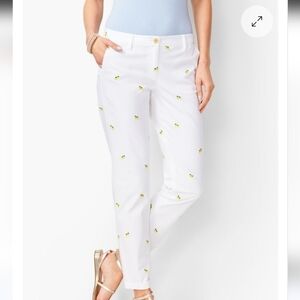 Talbots Women's White Chino With Embroidered Lemon Detail Slim Fit Size 12
